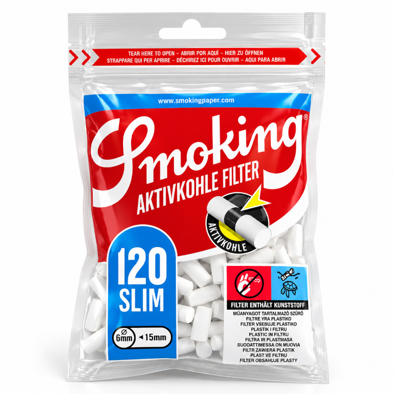 Smoking Aktivkohlefilter Slim 6mm 120 Stück (10x)